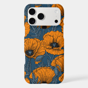 Pavot orange sur bleu foncé