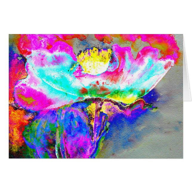 Pavot rose Abstrait, aquarelle peinture florale (Devant horizontal)