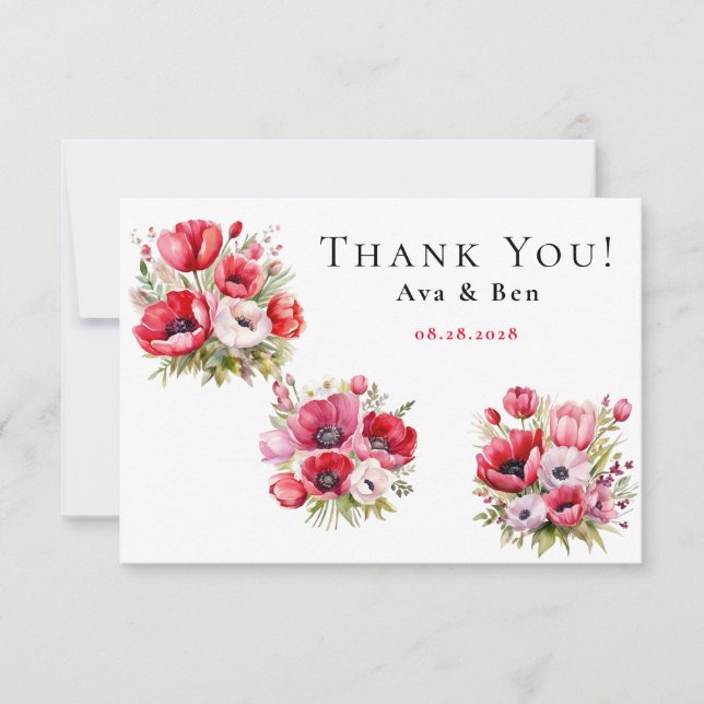 Pavot rose et rouge avec Carte de remerciements de (Devant)