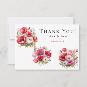 Pavot rose et rouge avec Carte de remerciements de