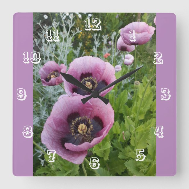 Pavot rose Floral Fleur Enfants Salle Horloge (Recto)