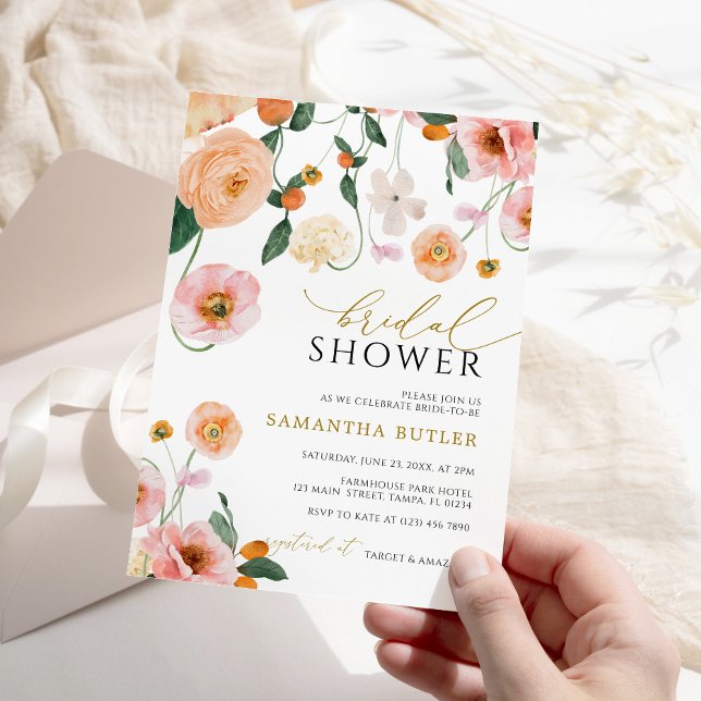 Pavot rose Floral Invitation à la douche nuptiale (Créateur téléchargé)