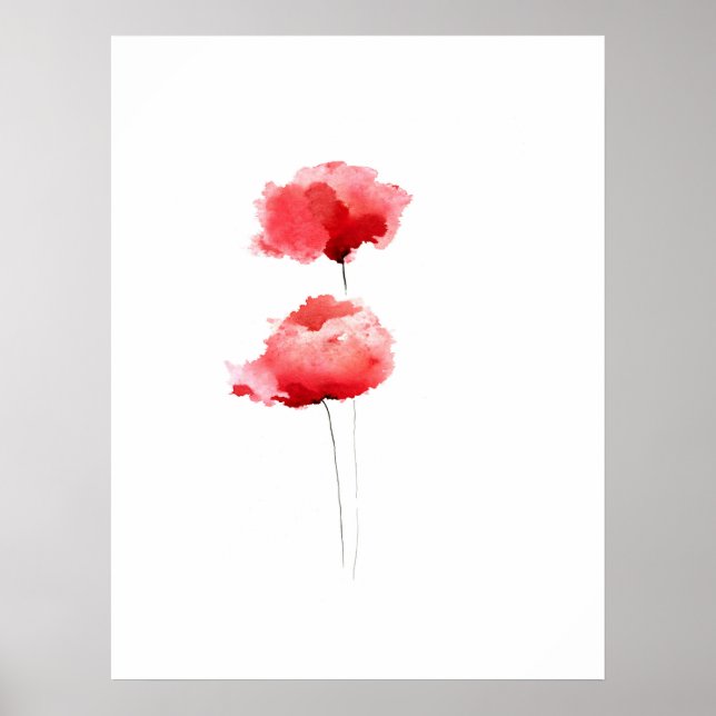 Pavot rouge fleurs à poster blanc (Devant)