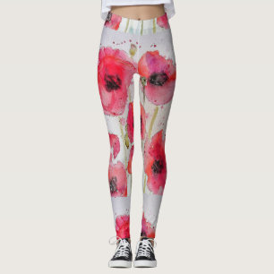 Pavot rouge Floral Aquarelle Leggings