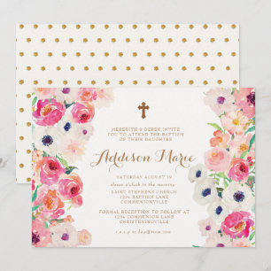 Pavots cultivés et invitation rose de baptême de