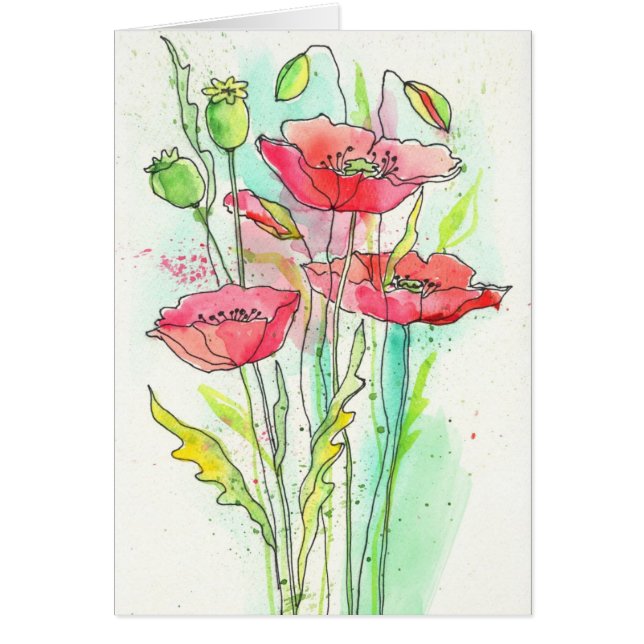 Pavots peints d'aquarelle (Devant)