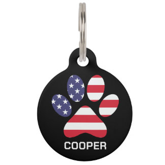 Paw American Flag Personalized Pet Photo and Name  Tag