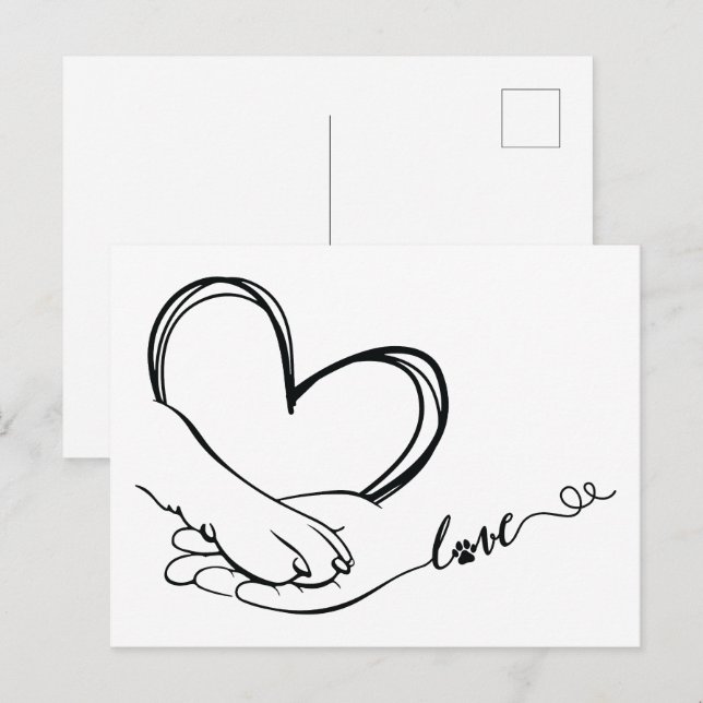 Paw and Hand Love Invitation Postcard (Front/Back)
