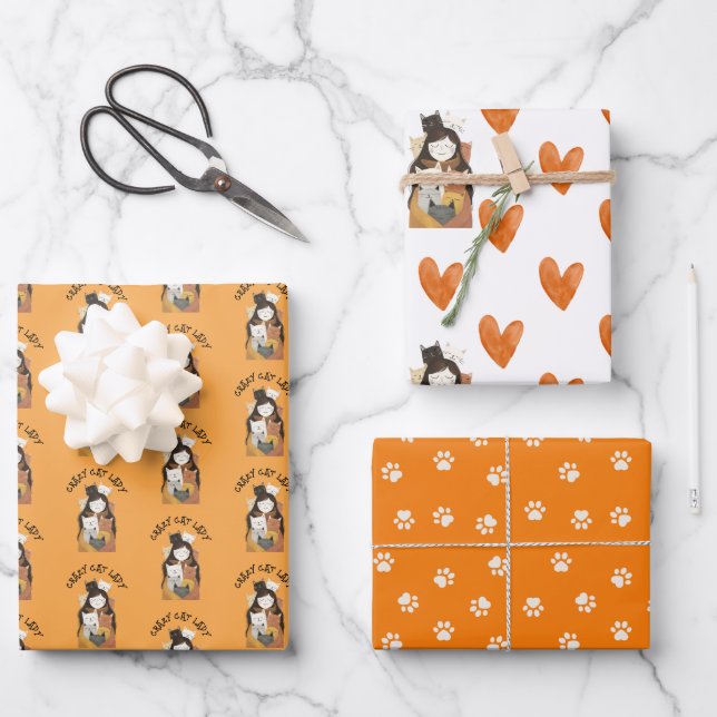 Paw and Heart Pattern Funny Cat Lover Wrapping Paper Sheet (Front)