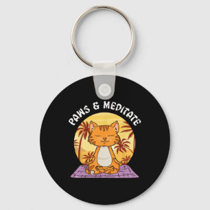 Paw And Meditate Yoga Cat Shirt Cat Lovers Meditat Keychain