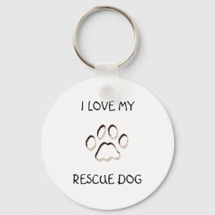 paw background, I LOVE MY, RESCUE DOG Keychain