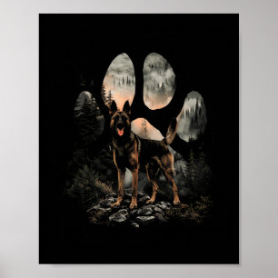 Paw Belgian Malinois Dog Mom Dad Mountains Sunset  Poster