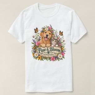 Paw & Bloom Vintage – Retro Floral Pet Design T-Shirt