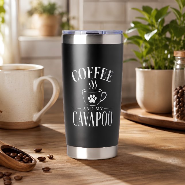 Paw Coffee And My Cavapoo Lover Black Insulated Tumbler (Creator Uploaded)