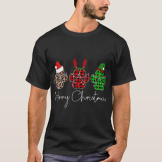 Paw Dogs Buffalo Plaid & Leopard Design Merry Chri T-Shirt