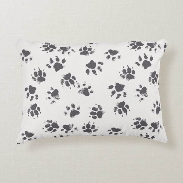 Paw Footprints: Dog Monochrome Seamless. Accent Pillow (Front)