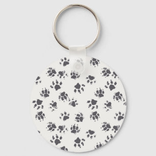Paw Footprints: Dog Monochrome Seamless. Keychain