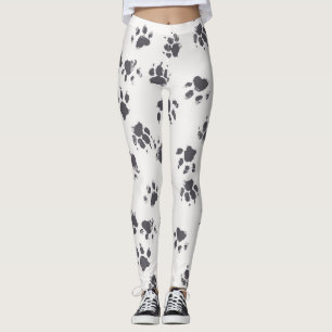 Paw Footprints: Dog Monochrome Seamless. Leggings