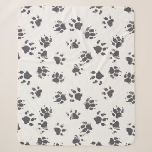 Paw Footprints: Dog Monochrome Seamless. Sherpa Blanket