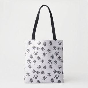 Paw Footprints: Dog Monochrome Seamless. Tote Bag