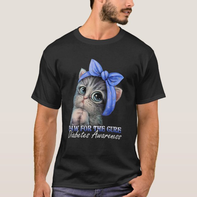 Paw For The Cure Cute Cat Diabetes Awareness T-Shirt (Front)