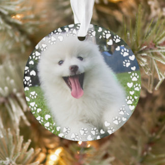 Paw Hearts and Prints Frame Custom Pet Photo Ornament