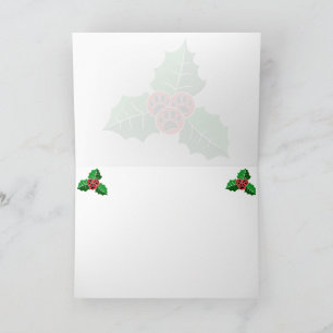 Paw Holly Leaves Christmas Blank Add Text Thank You Card