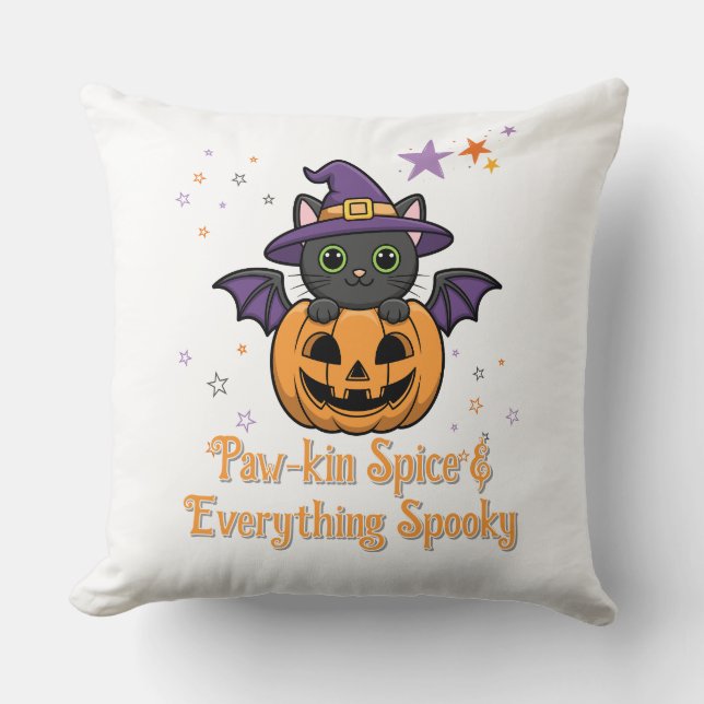 Paw-kin Spice & Everything Spooky | Halloween Throw Pillow (Front)