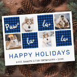 Paw La La La Blue Buffalo Plaid Pet Photo Collage  Holiday Card<br><div class="desc">Paw La La La ! Send cute and fun holiday greetings with this super cute personalized custom pet photo holiday card. Merry Christmas wishes from the dog with cute paw prints in a fun modern photo design. Add your dogs photos or family photo with the dog, and personalize with family...</div>