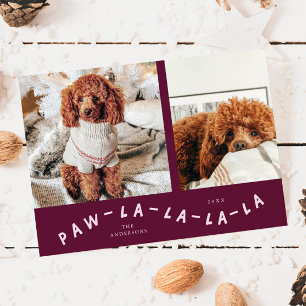 Paw-La-La-La-La Cranberry Pet Photo Holiday Card