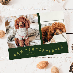 Paw-La-La-La-La Green Pet Photo Holiday Card