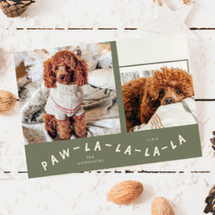 Paw-La-La-La-La Sage Green Pet Photo Holiday Card