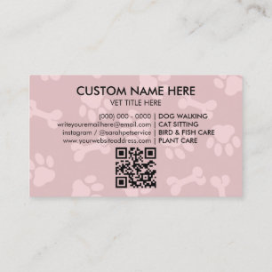 Paw Logo in heart Pet Groomer qr code Business Card