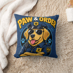 Paw & Order Dog Police PNG, Funny K9 Dog Sublimati Throw Pillow