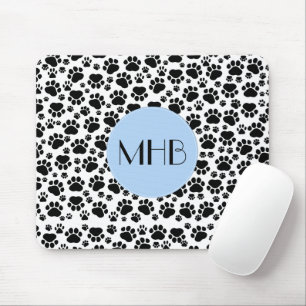 Paw Pattern, Dog Paws, Black and White, Monogram Mouse Pad