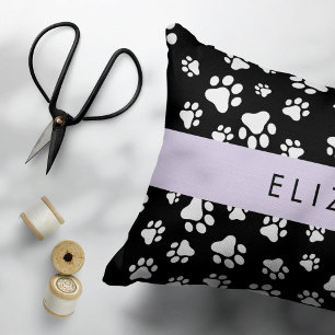 Paw Pattern, Dog Paws, Black and White, Your Name Accent Pillow