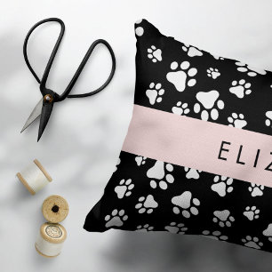Paw Pattern, Dog Paws, Black and White, Your Name Accent Pillow