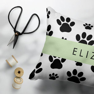 Paw Pattern, Dog Paws, Black and White, Your Name Accent Pillow