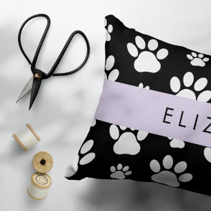 Paw Pattern, Dog Paws, Black and White, Your Name Accent Pillow