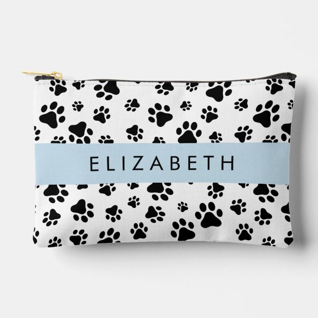 Paw Pattern, Dog Paws, Black and White, Your Name Accessory Pouch (Front)