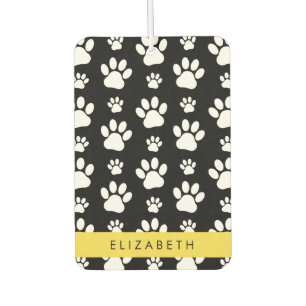 Paw Pattern, Dog Paws, Black and White, Your Name Air Freshener
