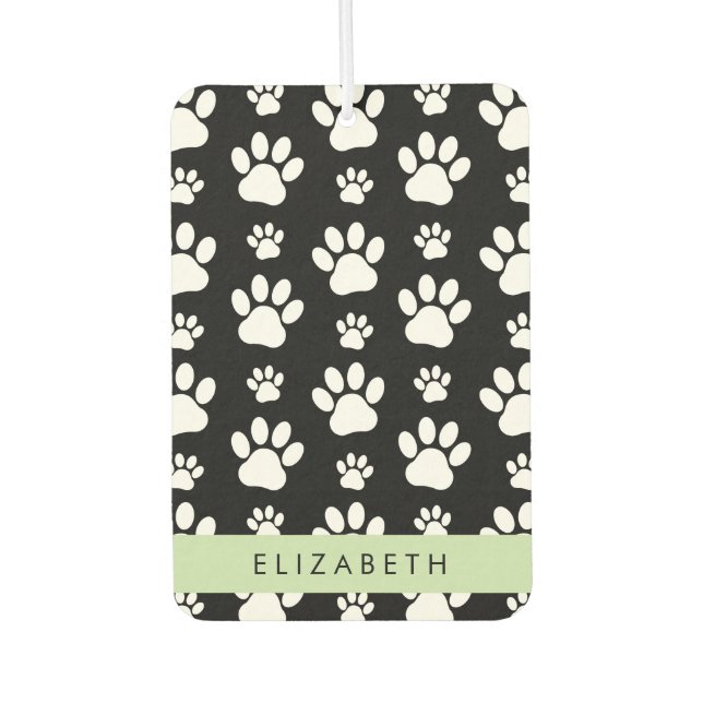 Paw Pattern, Dog Paws, Black and White, Your Name Air Freshener (Front)