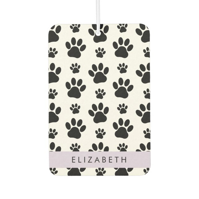 Paw Pattern, Dog Paws, Black and White, Your Name Air Freshener (Front)