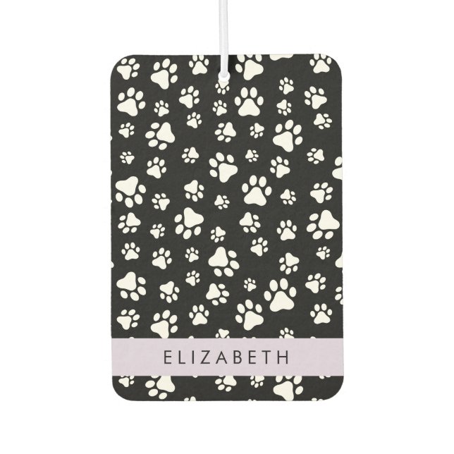 Paw Pattern, Dog Paws, Black and White, Your Name Air Freshener (Front)