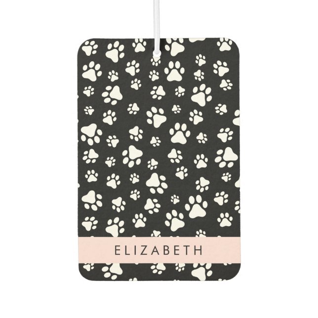 Paw Pattern, Dog Paws, Black and White, Your Name Air Freshener (Front)
