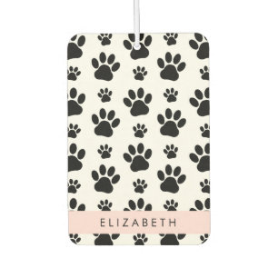 Paw Pattern, Dog Paws, Black and White, Your Name Air Freshener