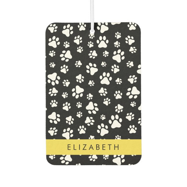 Paw Pattern, Dog Paws, Black and White, Your Name Air Freshener (Front)