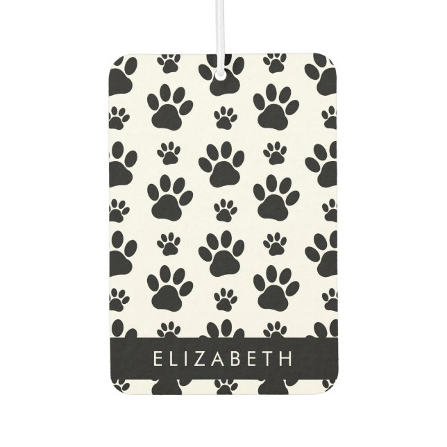 Paw Pattern, Dog Paws, Black and White, Your Name Air Freshener (Front)