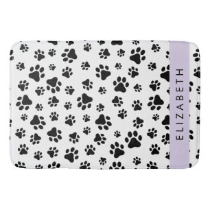 Paw Pattern, Dog Paws, Black and White, Your Name Bath Mat