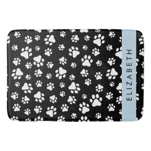 Paw Pattern, Dog Paws, Black and White, Your Name Bath Mat